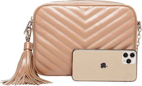 Daisy Rose Quilted Shoulder Cross Body Bag & Detachable Tassel, PU Vegan Leather in Kuwait