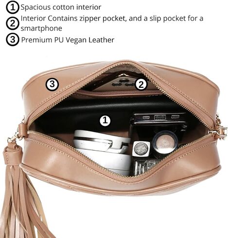 Daisy Rose Quilted Shoulder Cross Body Bag & Detachable Tassel, PU Vegan Leather in Kuwait