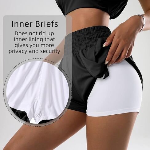 شورت رياضي 2 في 1 من بوتيل للنساء، شورت للجري عالي الخصر مع بطانة شبكية وجيوب أمامية in Kuwait