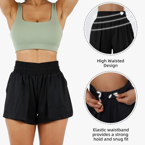 شورت رياضي 2 في 1 من بوتيل للنساء، شورت للجري عالي الخصر مع بطانة شبكية وجيوب أمامية in Kuwait