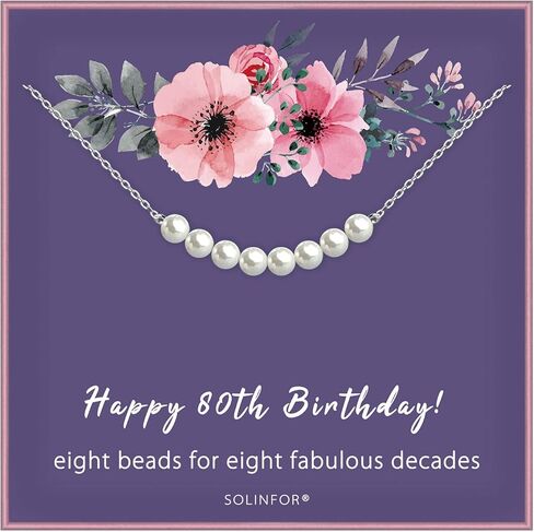 80th Birthday Gifts for Women - Sterling Silver Necklace Eight Pearls for Her 8 Decades - 80 Years Old Jewelry Gift Idea in Kuwait