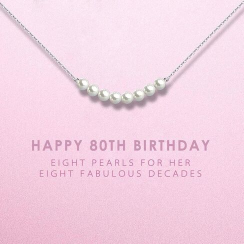 80th Birthday Gifts for Women - Sterling Silver Necklace Eight Pearls for Her 8 Decades - 80 Years Old Jewelry Gift Idea in Kuwait