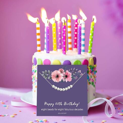 80th Birthday Gifts for Women - Sterling Silver Necklace Eight Pearls for Her 8 Decades - 80 Years Old Jewelry Gift Idea in Kuwait