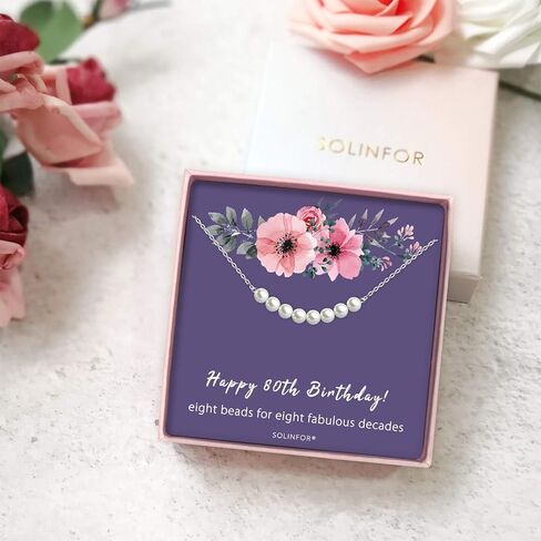 80th Birthday Gifts for Women - Sterling Silver Necklace Eight Pearls for Her 8 Decades - 80 Years Old Jewelry Gift Idea in Kuwait