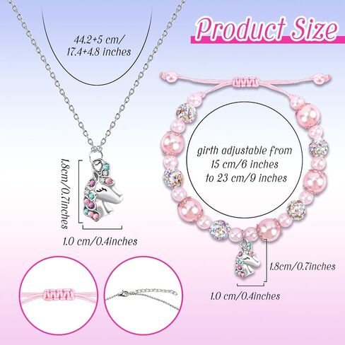 قلادة OLIKER يونيكورن للحفيدة/ابنة الأخت | سوار من اللؤلؤ الوردي وحجر الراين | طول قابل للتعديل | مناسبة لهدايا عيد الميلاد وأعياد الميلاد in Kuwait