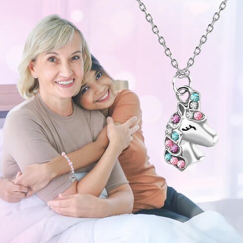 قلادة OLIKER يونيكورن للحفيدة/ابنة الأخت | سوار من اللؤلؤ الوردي وحجر الراين | طول قابل للتعديل | مناسبة لهدايا عيد الميلاد وأعياد الميلاد in Kuwait