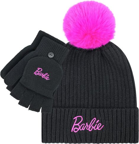 Barbie Winter Hat for Women – Winter Beanie Hats for Women with Gloves, Warm Beanie Hats, Pink Knitted Beanie in Saudi Arabia