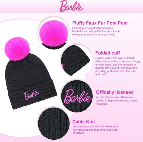 Barbie Winter Hat for Women – Winter Beanie Hats for Women with Gloves, Warm Beanie Hats, Pink Knitted Beanie in Saudi Arabia
