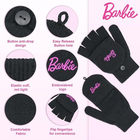 Barbie Winter Hat for Women – Winter Beanie Hats for Women with Gloves, Warm Beanie Hats, Pink Knitted Beanie in Saudi Arabia