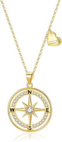 SLOVECABIN 18k Gold Plated Compass Necklace Non Tarnish Compass Pendant Dainty Anniversary Graduation Travel Gifts Jewelry for Women Girls Daughter Wife Friend in Saudi Arabia