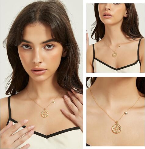 SLOVECABIN 18k Gold Plated Compass Necklace Non Tarnish Compass Pendant Dainty Anniversary Graduation Travel Gifts Jewelry for Women Girls Daughter Wife Friend in Saudi Arabia