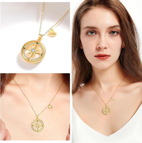 SLOVECABIN 18k Gold Plated Compass Necklace Non Tarnish Compass Pendant Dainty Anniversary Graduation Travel Gifts Jewelry for Women Girls Daughter Wife Friend in Saudi Arabia