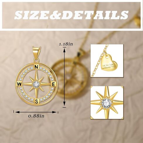 SLOVECABIN 18k Gold Plated Compass Necklace Non Tarnish Compass Pendant Dainty Anniversary Graduation Travel Gifts Jewelry for Women Girls Daughter Wife Friend in Saudi Arabia