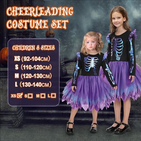 Neragron زي الهيكل العظمي للهالوين للأطفال، فستان توتو بهيكل عظمي للفتيات، زي هيكل عظمي عاكس للفتيات in Kuwait