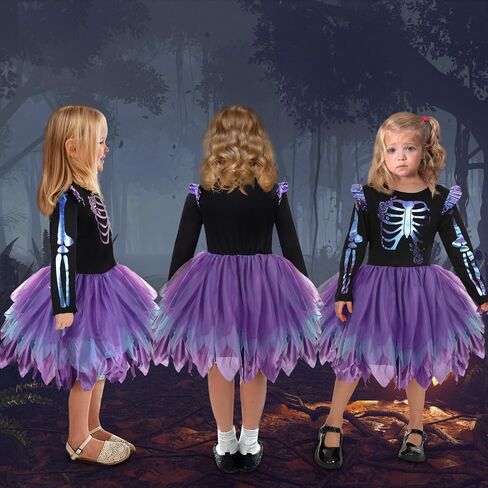 Neragron زي الهيكل العظمي للهالوين للأطفال، فستان توتو بهيكل عظمي للفتيات، زي هيكل عظمي عاكس للفتيات in Kuwait