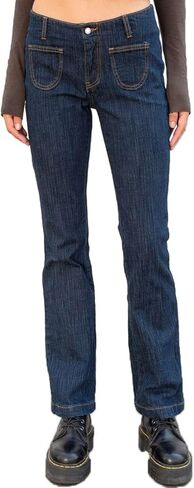 بنطلون جينز Viatabuna ذو تصميم جرس منخفض الارتفاع للنساء من قماش الدنيم ذو قصة ضيقة ومطاطة in Kuwait