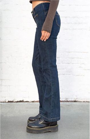 بنطلون جينز Viatabuna ذو تصميم جرس منخفض الارتفاع للنساء من قماش الدنيم ذو قصة ضيقة ومطاطة in Kuwait