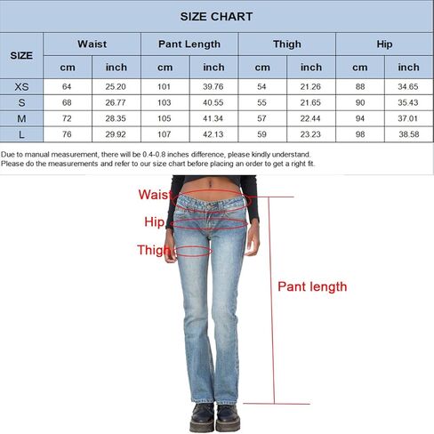 بنطلون جينز Viatabuna ذو تصميم جرس منخفض الارتفاع للنساء من قماش الدنيم ذو قصة ضيقة ومطاطة in Kuwait