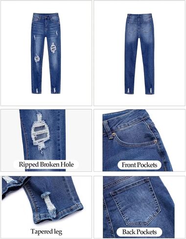 بنطلون جينز Vetinee نسائي مرتفع الارتفاع مدمر ومغسول من قماش الدنيم الممزق in Kuwait