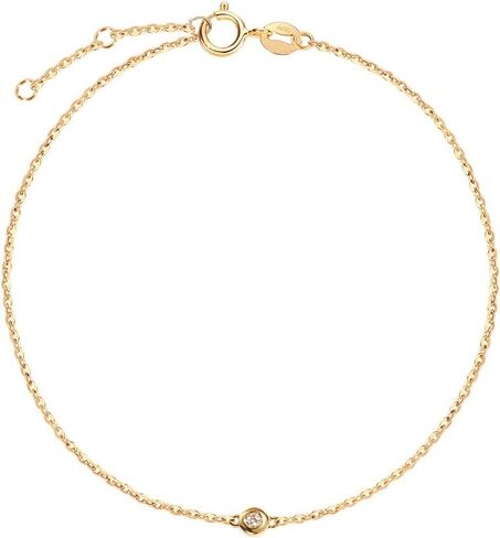 Carleen 18K Solid Gold Solitaire Genuine Bezel Set Small Tiny Round Diamond Layered Mixed Dainty Bracelet Minimalist Delicate Fine Jewelry For Women Girls in Kuwait