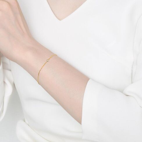 Carleen 18K Solid Gold Solitaire Genuine Bezel Set Small Tiny Round Diamond Layered Mixed Dainty Bracelet Minimalist Delicate Fine Jewelry For Women Girls in Kuwait