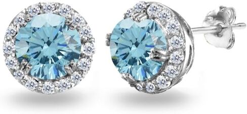 Sterling Silver Round-cut Halo Colored European Crystals Stud Earrings for Girls Women in Kuwait