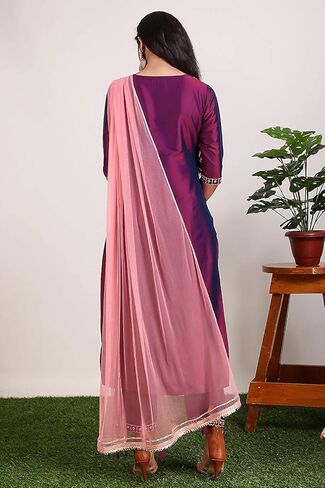 DREAMANGEL FASHION Womens Art Silk Embroidered Kurta Trouser and Dupatta in Kuwait