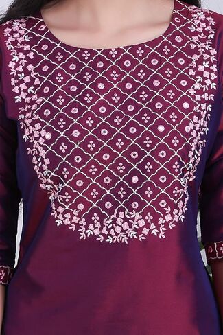 DREAMANGEL FASHION Womens Art Silk Embroidered Kurta Trouser and Dupatta in Kuwait