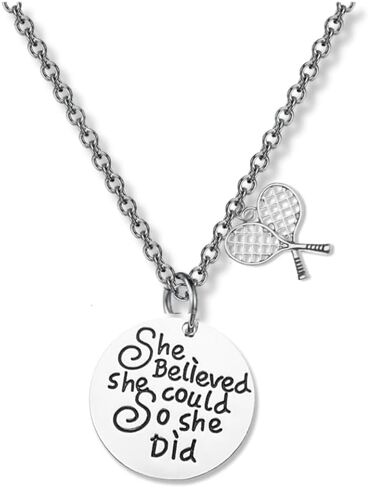 Sportybella Tennis She Believed She Could So She Did Necklace, Custom Tennis Jewelry - هدية التنس لها in Saudi Arabia