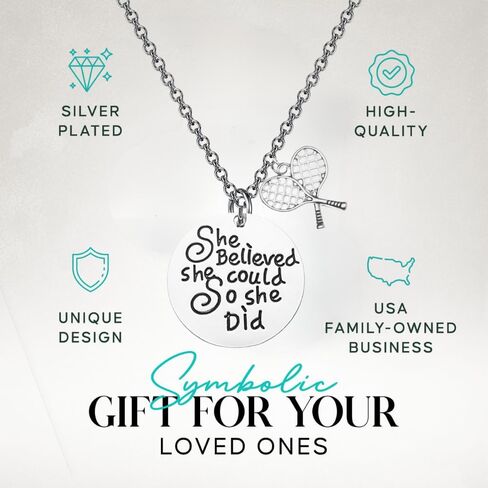 Sportybella Tennis She Believed She Could So She Did Necklace, Custom Tennis Jewelry - هدية التنس لها in Saudi Arabia
