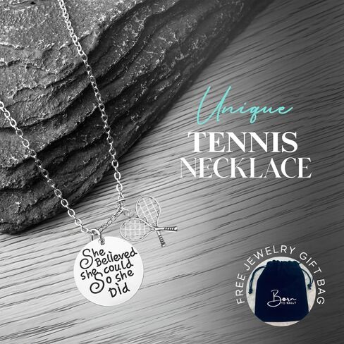 Sportybella Tennis She Believed She Could So She Did Necklace, Custom Tennis Jewelry - هدية التنس لها in Saudi Arabia