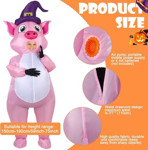 مجموعة أزياء Xaatren للهالوين الخنزير القابلة للنفخ، زي تنكري بتصميم خنزير وردي للبالغين، الشباب، للجنسين in Kuwait