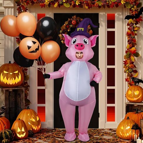 مجموعة أزياء Xaatren للهالوين الخنزير القابلة للنفخ، زي تنكري بتصميم خنزير وردي للبالغين، الشباب، للجنسين in Kuwait