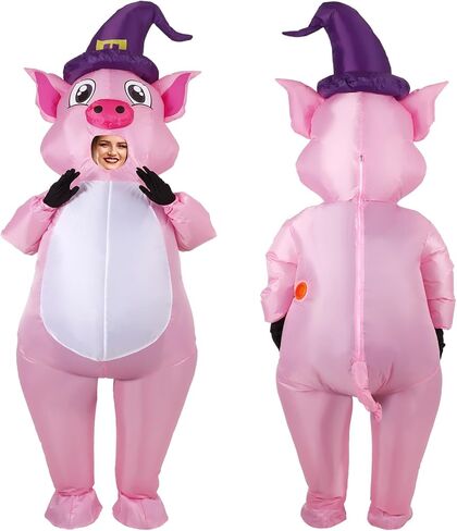 مجموعة أزياء Xaatren للهالوين الخنزير القابلة للنفخ، زي تنكري بتصميم خنزير وردي للبالغين، الشباب، للجنسين in Kuwait
