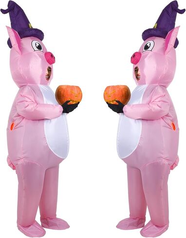مجموعة أزياء Xaatren للهالوين الخنزير القابلة للنفخ، زي تنكري بتصميم خنزير وردي للبالغين، الشباب، للجنسين in Kuwait