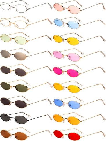 18 Pairs Vintage Slender Oval Sunglasses Small Metal Frames Designer Gothic Glasses Candy Colors Retro Hippie Eyewear for Women Men in Saudi Arabia