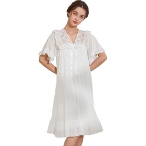 ZAZHANG Vintage Nightgowns for Women Victorian White Nightgown Short Sleeve Victorian Nightshirt Sleepwear Pajamas Nightdress in Saudi Arabia