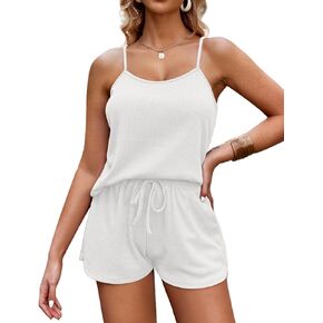 Ekouaer Pajamas for Women Waffle Knit Lounge Sets Cami Tops Shorts Loungewear S-XXL