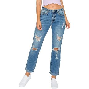 Women's Mom Jeans High Waisted Baggy Distressed Boyfriend Jean Ripped Style Cotton Classic Regular and Plus Sizes