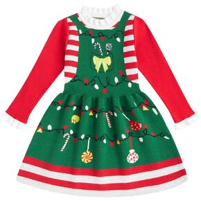 RAISEVERN Toddler Christmas Sweater Dress Kids Long Sleeve Knit Winter Xmas Dresses 12M-5T