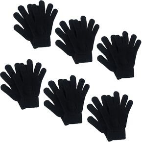 6 ازواج من قفازات الشتاء السحرية، قفازات محبوكة للبالغين، قفازات دافئة قابلة للتمدد للرجال والنساء والمراهقين، اسود، 20-21 سم in Kuwait