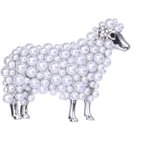 Gyn&Joy Faux Pearl White sheep Brooch Pin Cute Animal Jewelry For Women Men