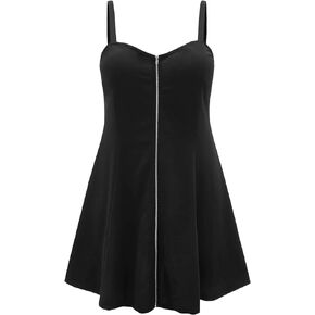 Floerns Women's Plus Size Zipper Front Sleeveless Flared Hem Cami Short Dress