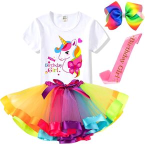 Birthday Girls Costume – Headband, Shirt, Tutu Skirt Dress, Satin Sash - Unicorn Gifts for Girls in Kuwait