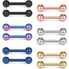 Ruifan 316L Stainless Steel Nipple PA Tongue Shield Barbell Ring Bar Body Piercing Retainer 12G 12mm 2-12PCS