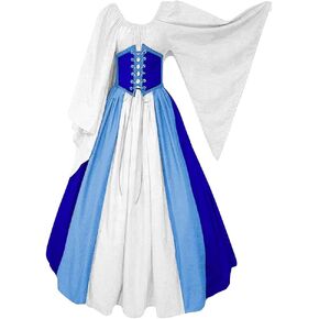 Abaowedding Women's Renaissance Medieval Costumes Dress Trumpet Sleeves Gothic Retro Gown