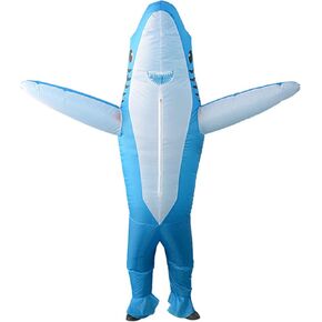Qshine Inflatable Shark Cosplay Costume Halloween Funny Cartoon Animal Blow up Suit Adult