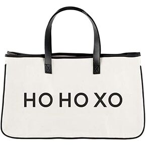 Santa Barbara Design Studio Tote Bag Holiday Collection Black and White 100% Cotton Canvas with Genuine Leather Handles