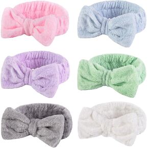 Shindel 6PCS Makeup Headbands for Women, Spa Headband Bow Tie Hair Band Coral Fleece Head Wraps for Washing Face Skincare Shower Sports Yoga 6 Assorted Colors