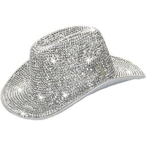 Silver Rhinestone Western Cowboy Hat for Womens - Glitter Cowgirl Hat for Disco Parties and Costumes